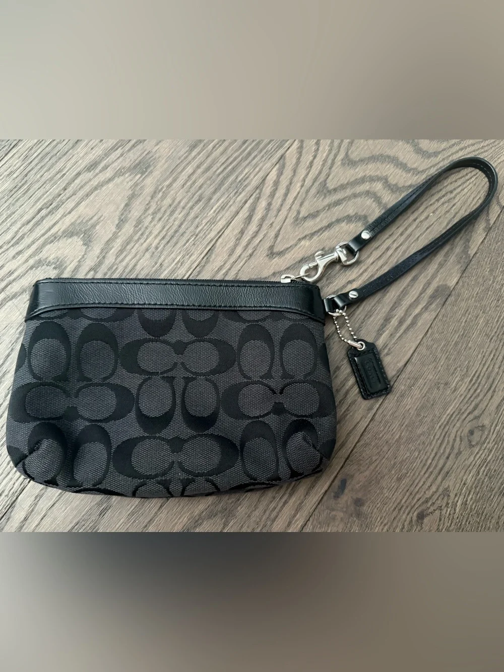 Coach Black Signature Canvas Wristlet. EUC